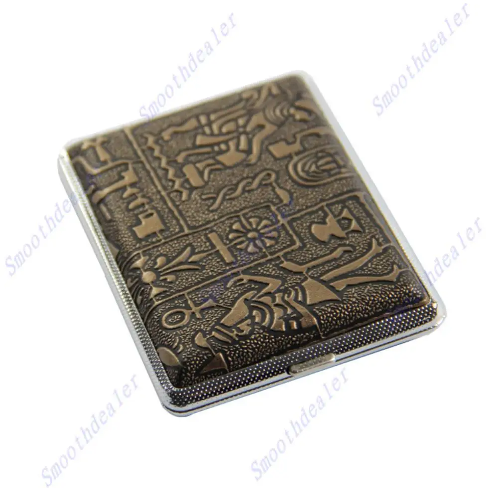 

1pc Egyptian Metal Cigarette Case Style Hard Metal Cigarette Box Holding 16 Cigarettes