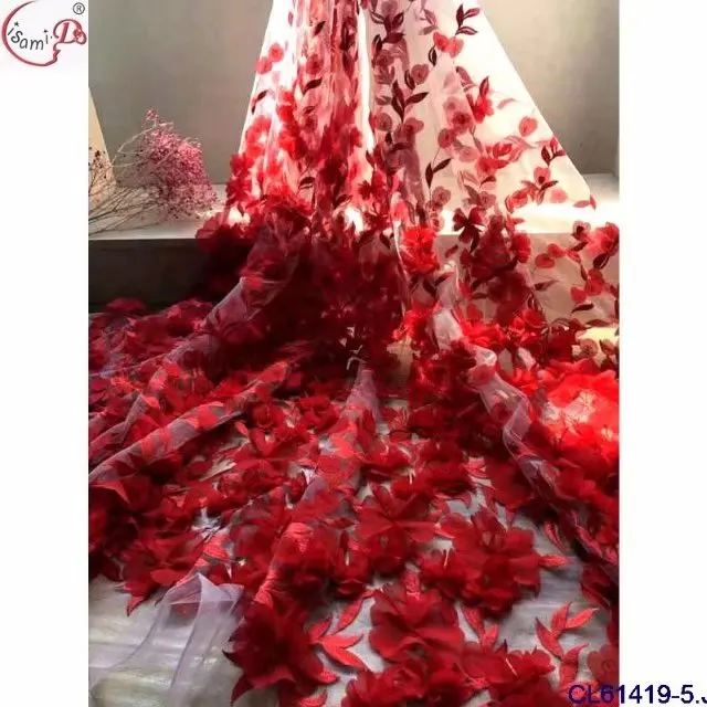5 ярдов синего 3D кружева, розовые цветы, вышивка, кружевная ткань, 3D цветы, розовые украшения. высококачественное вечернее платье невесты YZ2260 - Цвет: 4