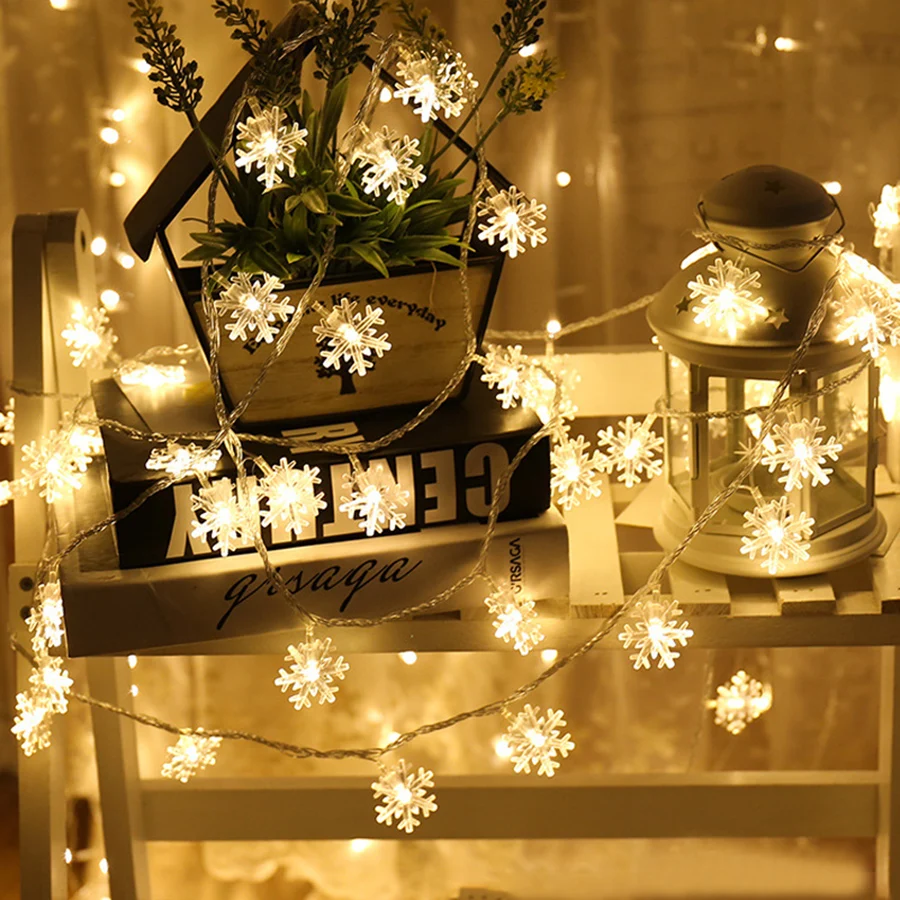 

Thrisdar 10M 100 LED Snow Star Christmas LED String Fairy Light Outdoor Patio Xmas Holiday Snowflake Festoon Garland Party Light