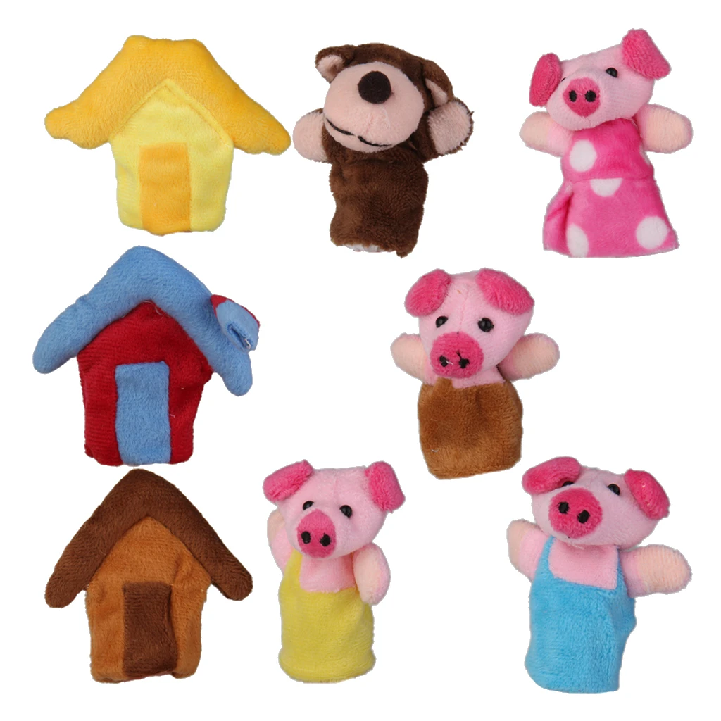 8pcs Three little Pigs Story Family Finger Puppets Cloth Doll Kids Hand Toys