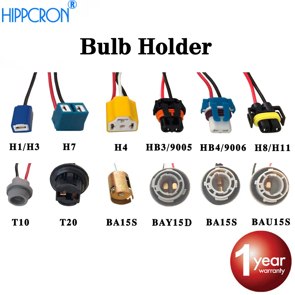Ceramic Socket for H1 / H3/H4 /H7 /H8/H11/HB3 9005/HB4 9006/BA15S/BAU15S/T10/T20 LEDBulb Connector of Car Lamp Cable