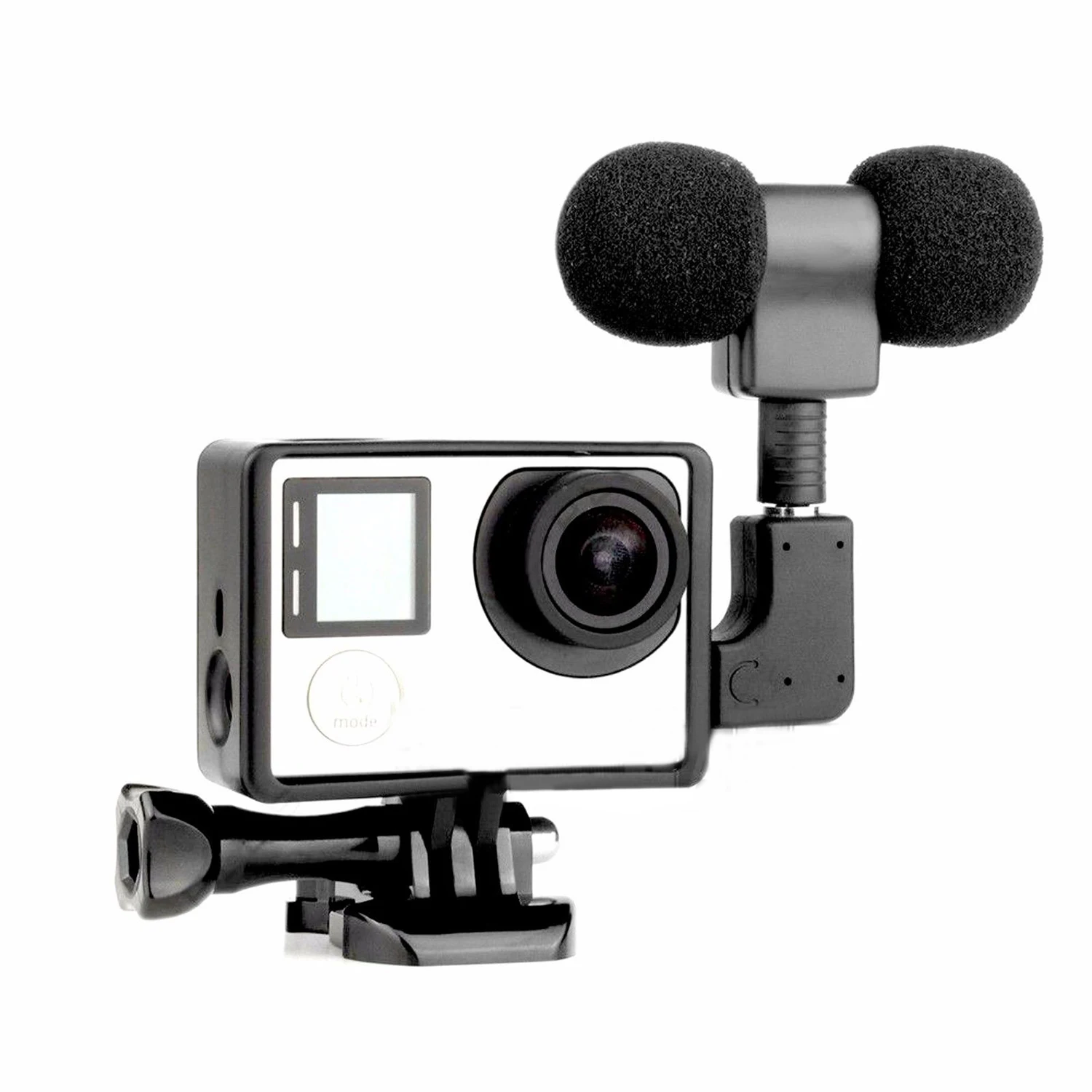 Рамка Корпус чехол+ внешний микрофон+ адаптер Комплект для GoPro Hero 3 3-4 - Цвет: Black