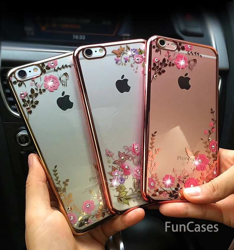 

Flower Bling Diamond Case for iPhone 6s Case 6 Plus Silicone Cover for iPhone 6 7 8 Plus 5 5s SE X TPU Clear Cover Coque Fundas