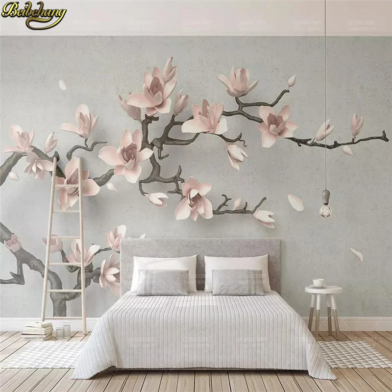 

beibehang Custom papel de parede 3D Embossed magnolia tree Photo Wallpaper Art Painting Living Room Sofa Background wall paper