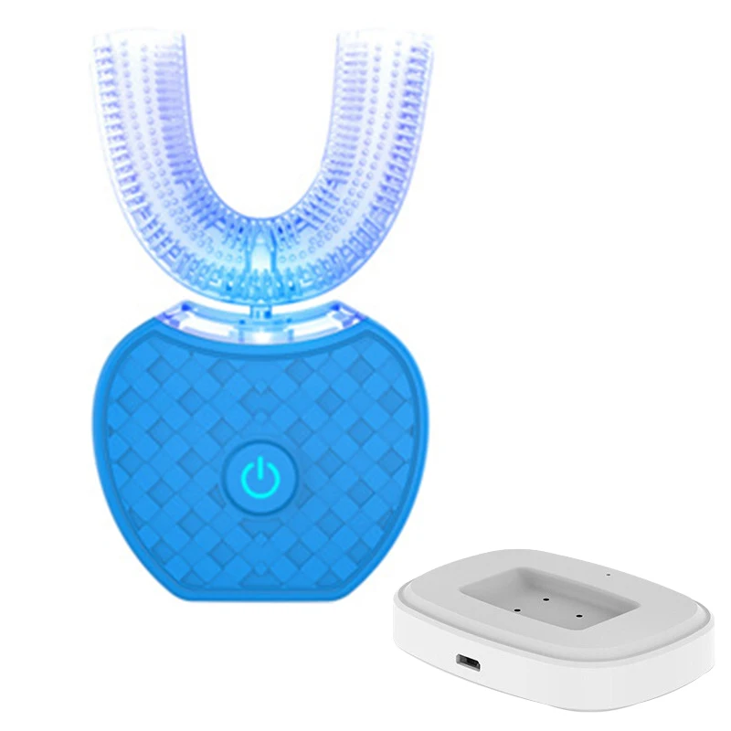 360 ° Автоматическая звуковая электрическая зубная щетка Водонепроницаемая интеллектуальная u-образная автоматическая зубная щетка отбеливающая электрическая зубная щетка - Цвет: Blue - Generation 2