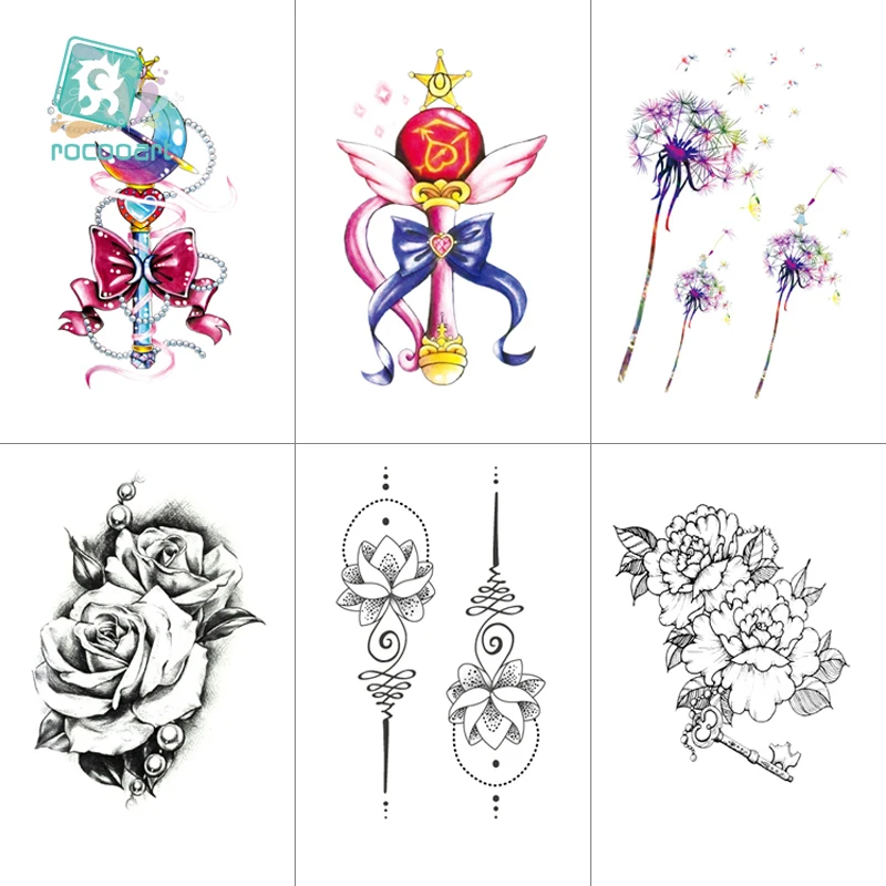 

Temporary Tattoo Black Flower Tattoo Sleeves Water Transfer Tatoo Sticker Rose Lotus Tattoos Body Art Sexy Tatoo Girl Arm Tatto