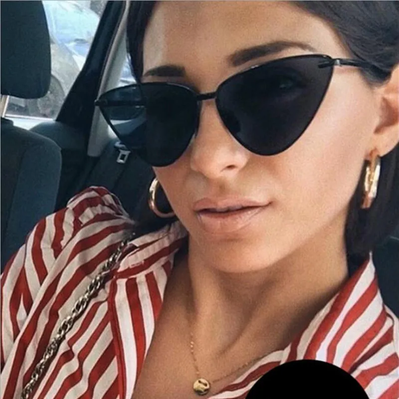 

Sexy Lady Cat Eye Sunglasses Fashion Women Vintage Wrap Metal Frame Clear Lenses Sun Glasses For Female UV400