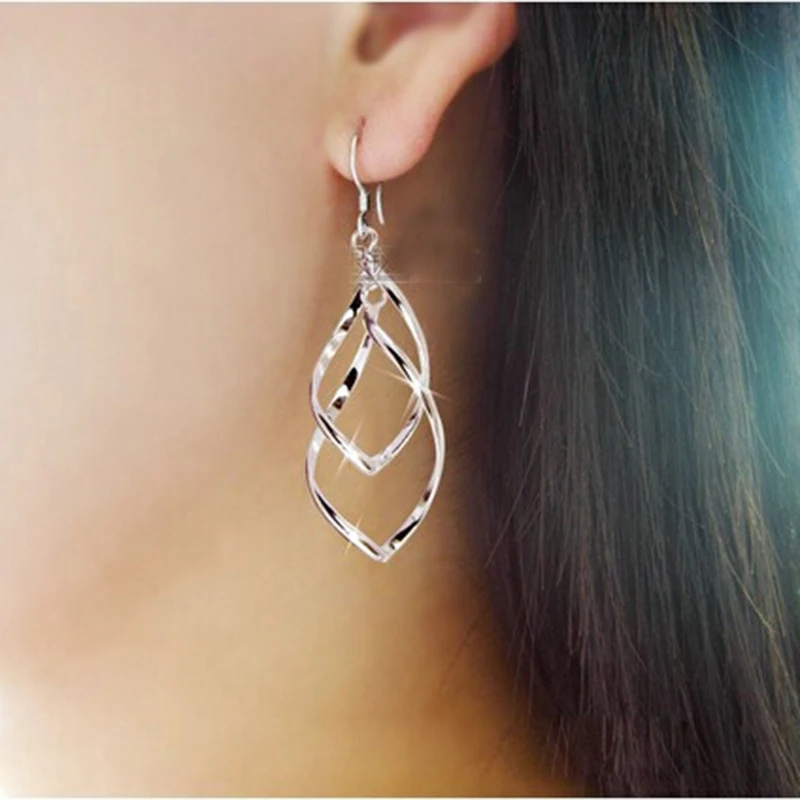 

Simple Hollow Rhombus Silver Light Yellow Gold Color Stud Earrings for Women Piercing Jewelry