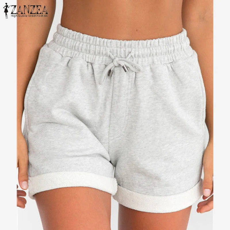 Plus Size 2019 ZANZEA Women Shorts Summer High Waist Lace Up Shorts Ladies Pockets Beach Hot