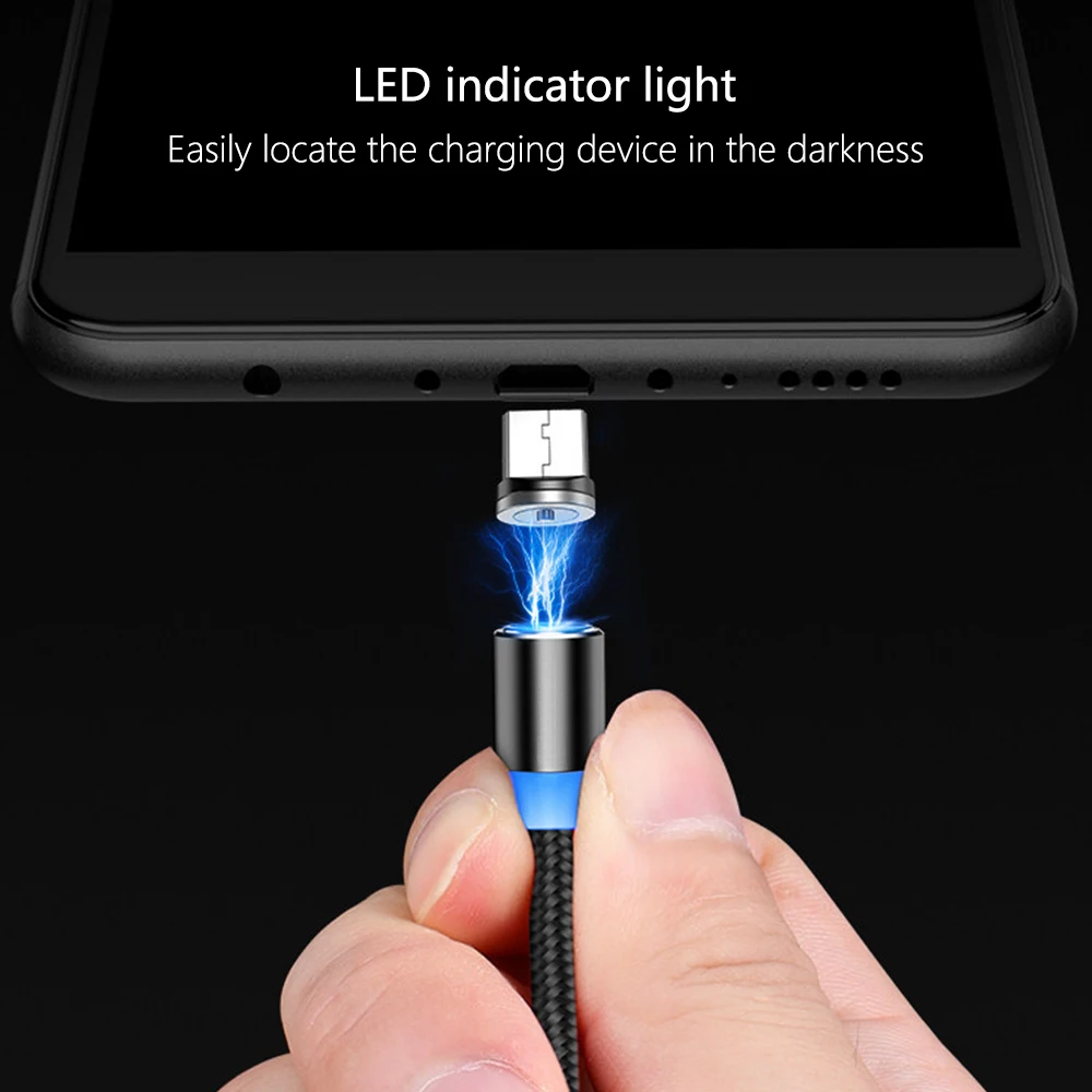 FBYEG المغناطيسي LED كابل المصغّر usb نوع C كابل الهاتف ل iphone X Xr ماكس Xs 1 m 2 m 2A سريع تهمة المغناطيس كابل شحن