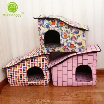 

Pet Supply Portable Puppy House for Cat Soft Sponge Dot Kennel with Zip Tilted Roof Small Dog Bed Washable Dual Purpose Bed Nes