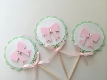 

Glitter Cupcake Toppers. Bow Party Birthday Anniversary Graduation food picks wedding bridal shower cake topper