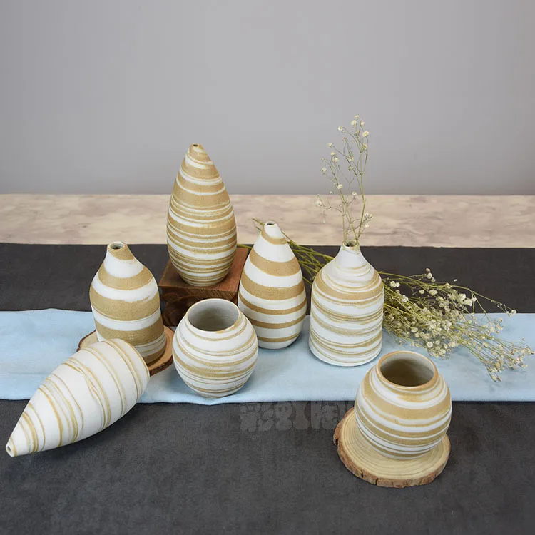 

Ceramic handmade embryo cream stripe vase storage jar flower bottle container flower decoration cerative simple style