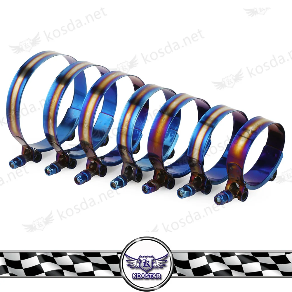 Universal Stainless Steel Hose Clamp Kit Adjustable Titanium Blue Clamp