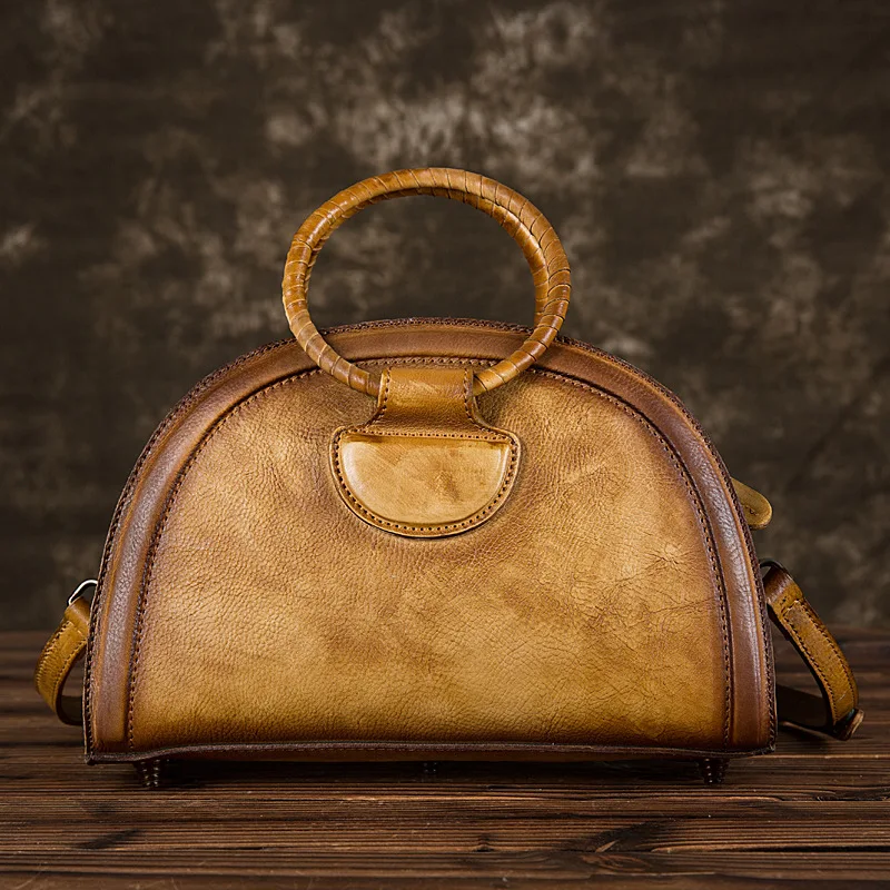 

Natural Skin Top Handle Bags Cross Body Leisure Tote Handbag Brush Color Retro Women Genuine Leather Messenger Shoulder Hobo Bag