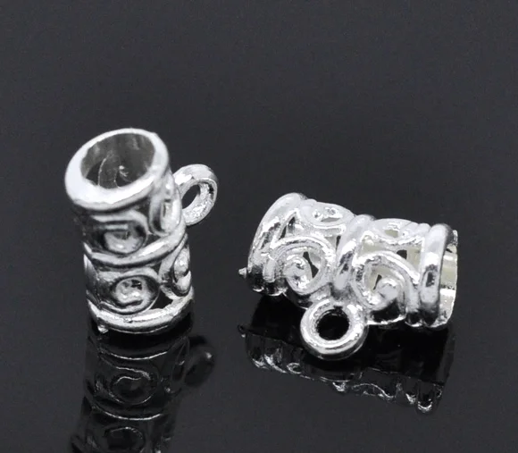

DoreenBeads 100PCs silver color Pattern Tube Spacers Beads Bail 11x5mm (B03077)