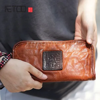 

AETOO Men and women couple retro handmade cowhide leather long wallet wallet old vintage handbag
