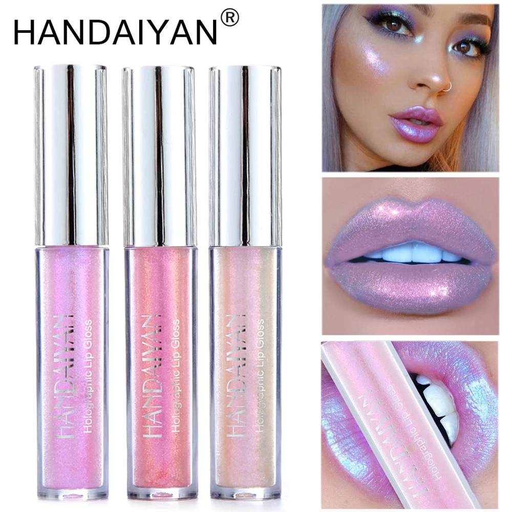 

HANDAIYAN Crystal Glow Lip Gloss Laser Holographic Lip Tattoo Liquid Lipstick Mermaid Pigment Glitter Lipgloss Lip Plumper Gloss