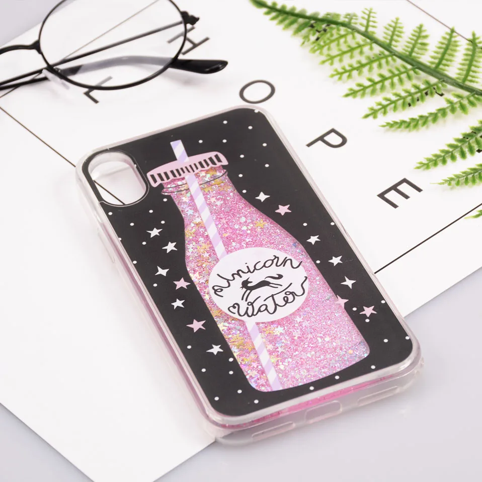 Reaoom for iPhone X Case Glitter Dynamic Liquid Colorful Star Quicksand Cute Bottle Unicorn Protection Cover Capa for iPhoneX 10 (5)