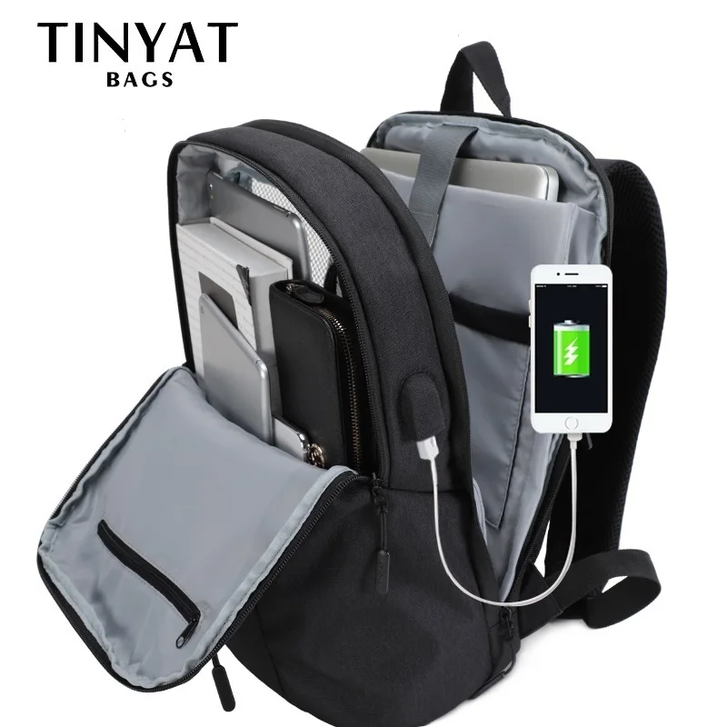 Цена рюкзак мужской Мужской рюкзак для ноутбука с USB портом TINYAT, рюкзак для ноутбука с диагональю 15,6 дюймов, открывается на 90 градусов, деловой рю...