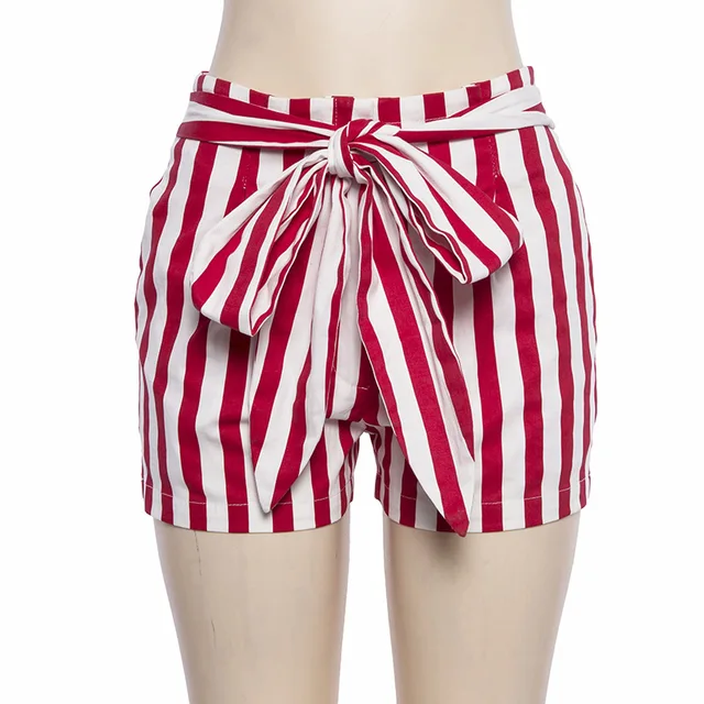 Women Fashion Color Block Stripe High Waist Summer Shorts Street Style