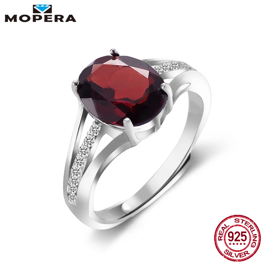 

Mopera 8*10mm 2.8ct 100% Natural Oval Cut Garnet Rings For Women 925 Sterling Silver Jewelry Romantic Wedding Engagement Band