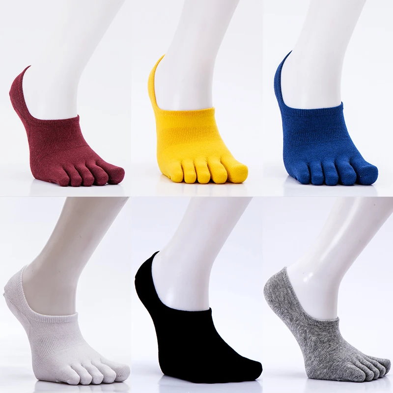

Cotton Sock With Toes Mens Solid Absorb Sweat Five Finger Socks Summer Breathable Socks HY56