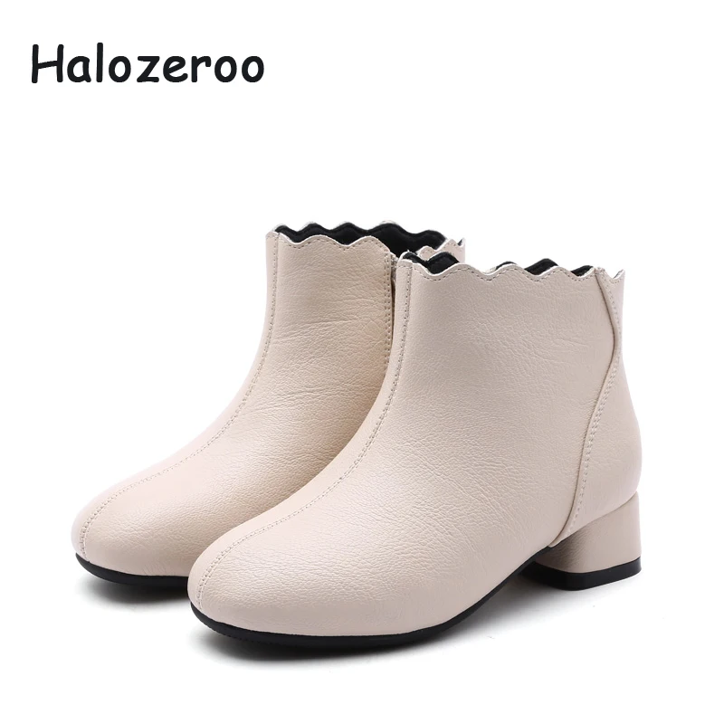 

Halozeroo Winter New Baby Girl Pu Leather Ankle Boots Children Warm Shoes Kid Soft Black Heel Princess Fashion Brand Shoes Sweet