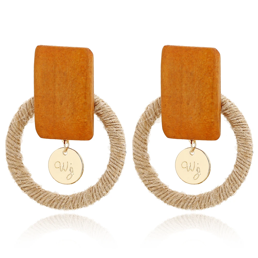 

YAOLOGE 2019 New Hot Fashion Rattan Straw Weave Drop Earrings For Women Handmade Circle Dangle Earring Women Female Brincos Gift