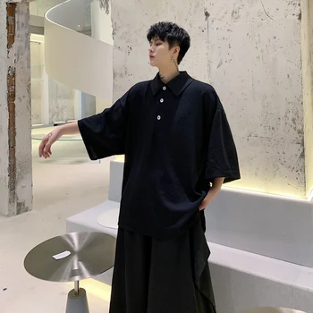 

New Men Loose Oversized Short Sleeve Pullover Shirt Male Vintage Fashion Streetwear Hip Hop Casual Black White Shirts