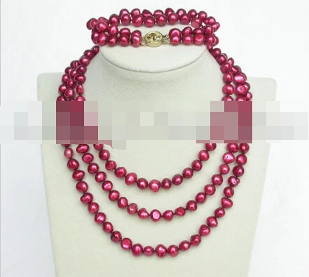 

free shipping 07798 baroque red FW pearls necklace 2row bracelet set (A0423)