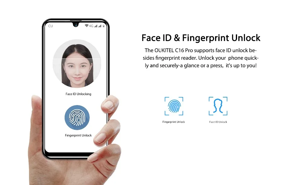 Смартфон OUKITEL C16 Pro, 3 ГБ, 32 ГБ, четырехъядерный процессор MTK6761P, 5,71 дюймов, экран в виде капли воды, 19:9, отпечаток пальца, LTE, 2600 мАч, мобильный телефон для распознавания лица