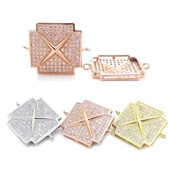 

19*24mm Mixed Colors Micro Pave White CZ Square Shape Cross Beads For Bracelets Charms Jewelry Making Findings Link Connectors