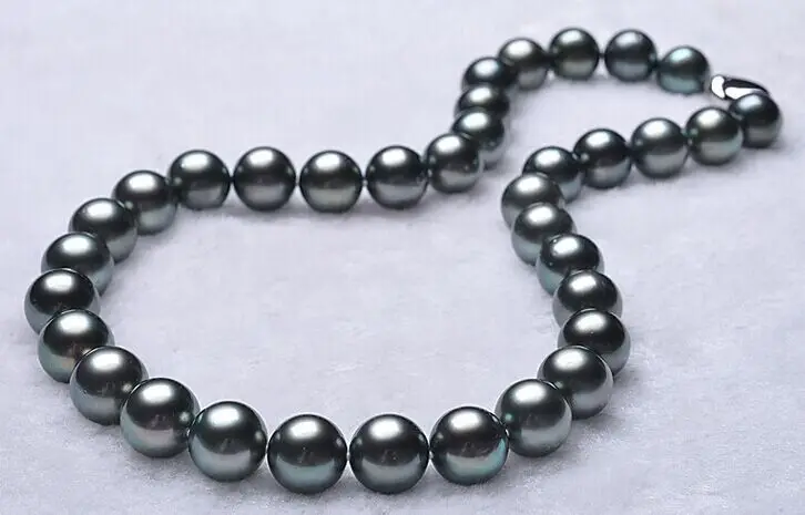

Free Shipping Huge18"11-12mm natural tahitian genuine black round pearl necklace good luster (09.08)
