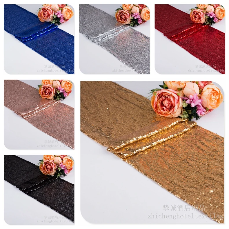 

Sequin table runner shiny gold silver colour luxury style wholesale embroider sequin table runner for wedding hotel dinner party