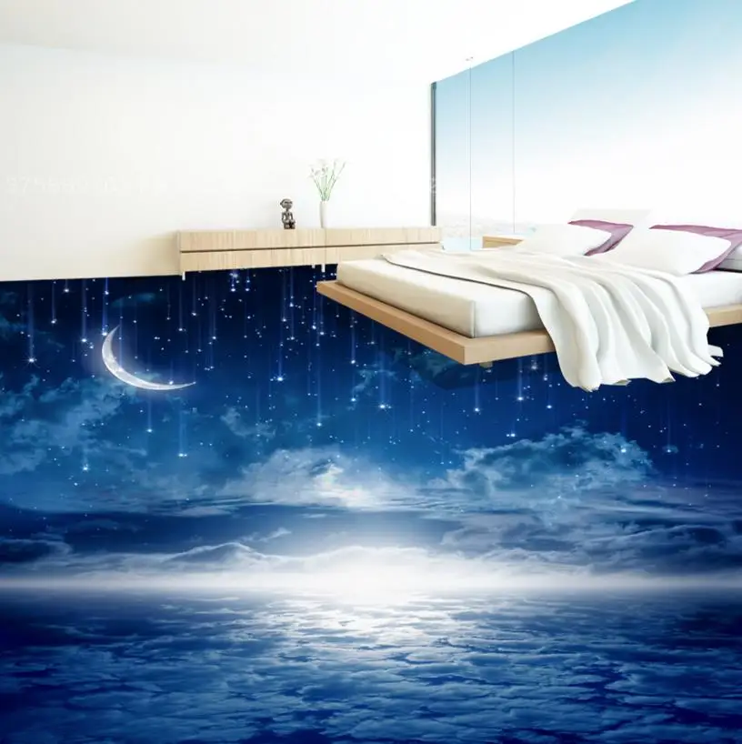 

kitchen vinyl wallpaper custom 3d flooring pvc mural Romantic night sky 3d flooring wallpaper waterproof self-adhesive wallpaper