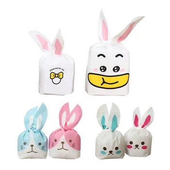 

50pcs 10*17cm Bunny Plastic Bag Wedding And Gifts Cute Rabbit Ear Candy Cookies Plastic Gift Bag Happy Birthday Decoration