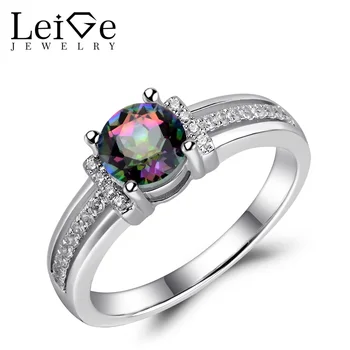 

Leige Jewelry Mystic Topaz Ring Rainbow Gemstone Round Cut Sterling Silver 925 Fine Jewelry Wedding Engagement Rings for Women