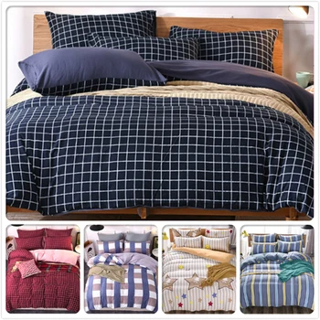 

Blue Stripe Bedlinens 3/4 pcs Bedding Set Kids Bedclothes King Queen Double Size Duvet Cover 1.5m 1.8m 2m Flat Sheet Bed Linens