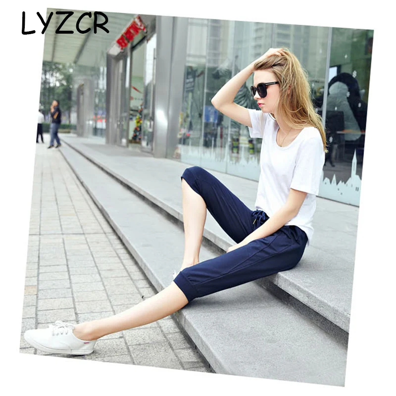 Women Cotton Capris Pants Summer Casual Loose Harem Pants for Women Knee Length Breeches Women