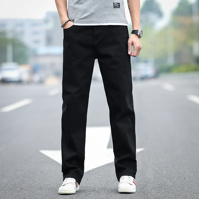 

2019 Black Jeans Fashion Business Casual Elastic Loose Trousers Male New Men Classic Straight Brand Pants Plus Size 40 42 44