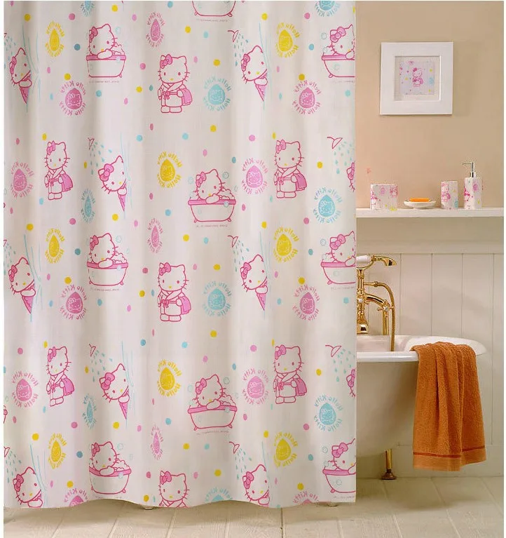 Cartoon Hello Kitty Shower Curtain With Hooks - KawaiiMerch.com