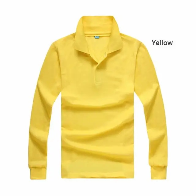 Мужские рубашки поло с длинным рукавом, повседневные мужские рубашки поло с отворотом, одноцветные мужские облегающие Модные топы 10 цветов - Цвет: Yellow