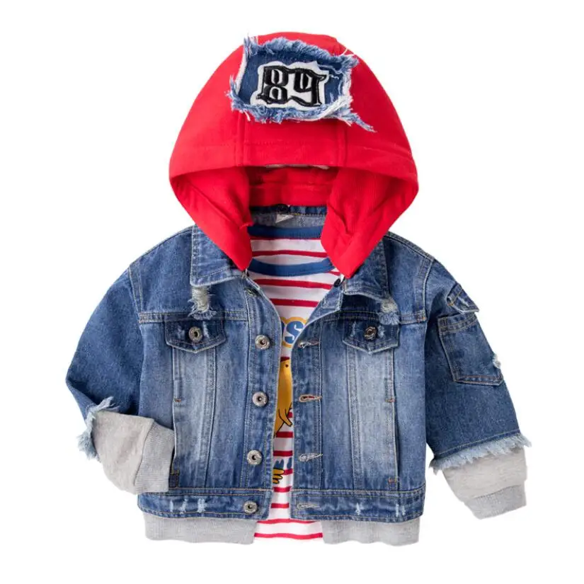 Спортивная куртка для мальчиков детское джинсовое пальто Детская Верхняя одежда Джинсовая одежда с капюшоном на весну-осень для мальчиков от 2 до 8 лет