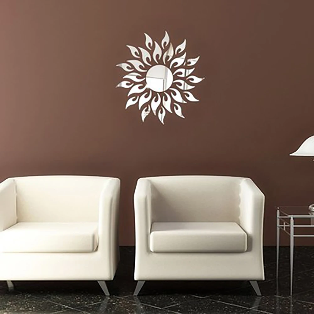 

Wall Sticker3D Creative Sun Shape Mirror Wall Stickers Removable Acrylic Art Mural Decal DIY Home Living Room Decor Hot