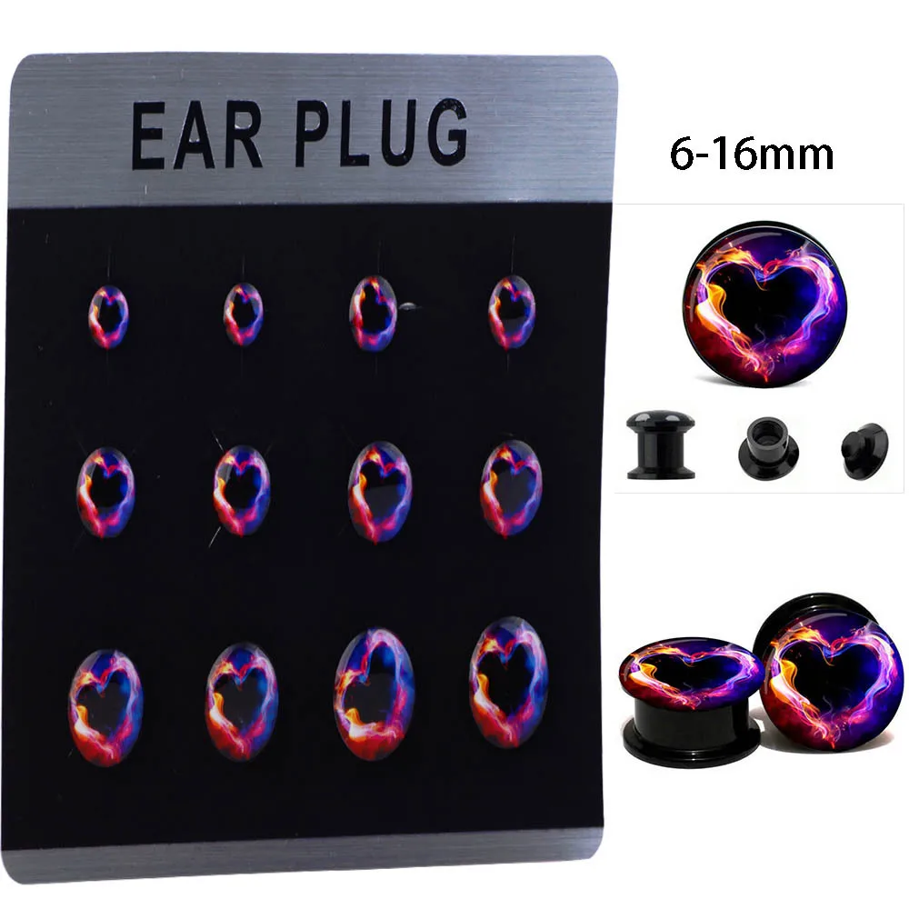 12 шт. 6-16 мм тоннели для ушей небо Инь Ян огненное сердце логотип Винт Вилки акриловые уха Вилки Earlet приборы пирсинг