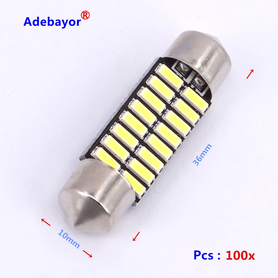 100x 16SMD 6411 36 мм 4014 белая Автомобильная гирлянда для салона купола чтения