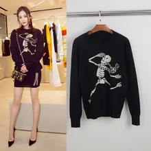 Women's Knitted Sweater Yang's Same Skeleton Pattern Black Sweater 2019 Pullovers O-Neck Wool Black Women Sweater Women's Knitted Sweater Yang's Same Skeleton Pattern Black Sweater 2019 Pullovers O-Neck Wool Black Women Sweater