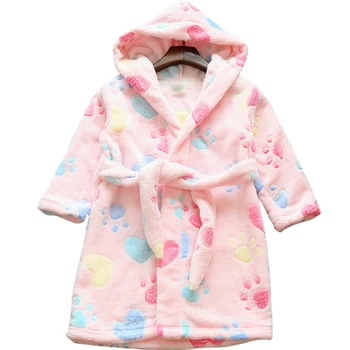 

Children'S Flannel Pajamas Boys Girls Cartoon Hooded Bathrobe Kids Baby Flannel Nightgown Autumn/Winter Girls Robe Clothing