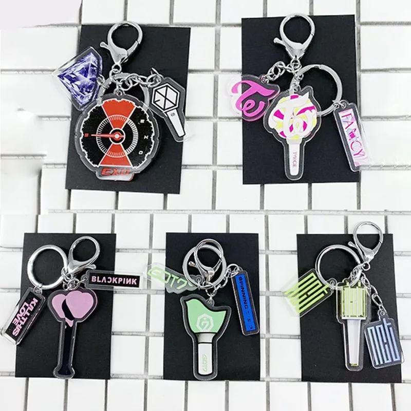 

2019 Kpop Keychain Blackpink Exo Got7 Nct Twice Map Of The Soul Album Light Stick Keyring Acrylic Key Ring